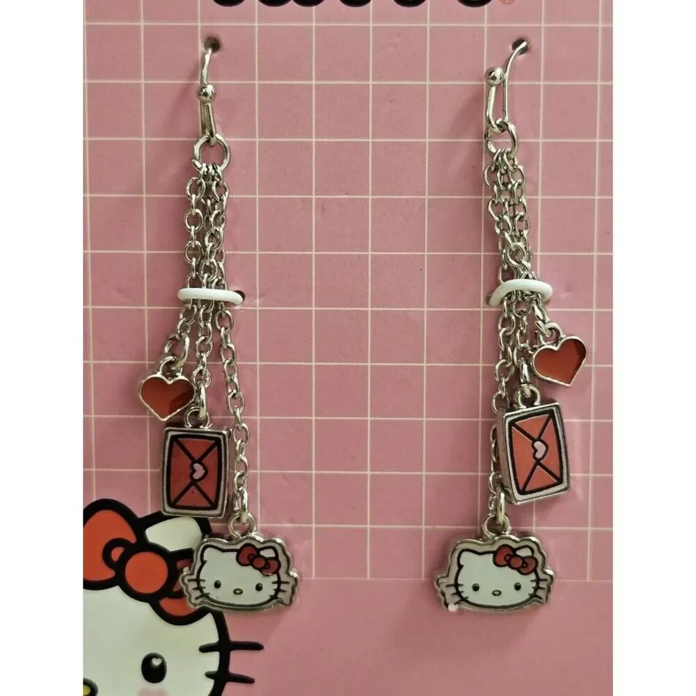 Sanrio Hello Kitty Claire's enamel earrings envelope heart chain new